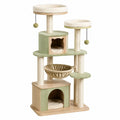 Arbre à chat 60 x 50 x 145 cm en bois vert clair avec griffoirs niches et hamac